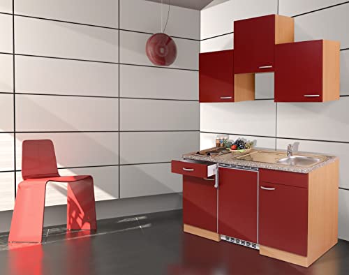 respekta KB150BR Küchenzeile Küchenblock Single Küche Buche rot 150 cm mit Geräten