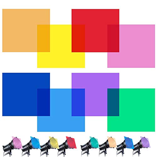 Farbfilter Folie, Transparente Korrektur Licht Gel Filter Set für Fotografie Blitz (Rot, Gelb, Orange, Grün, Lila, Pink, Hellblau, Dunkelblau)