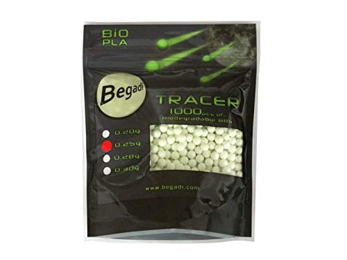 BEGADI Softair Bio Tracer BBS, 1000 Stück, 6mm Kugeln, 0,25g, minimale Toleranz, biologisch abbaubar, für Airsoft, grün nach Leuchtend