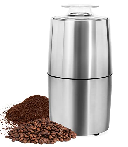 Elektrische Kaffeemühle – Turimon Kaffeebohnenmühle aus Edelstahl für Kaffee, Espresso, Latte, Mokkas, One-Touch-Mühle für Kräuter, Gewürze, Getreide und mehr