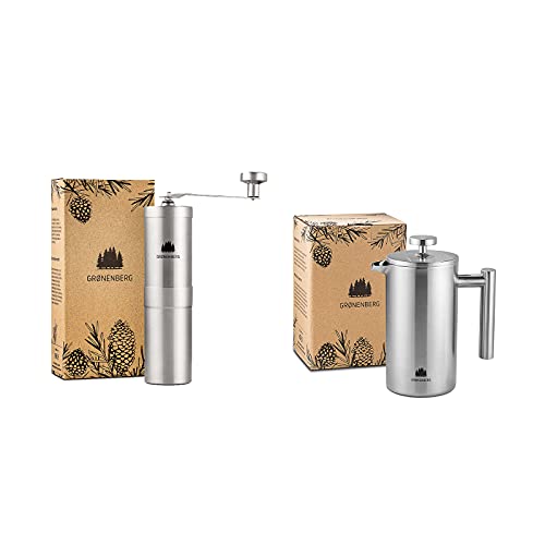 Groenenberg Spar-Pack 3 | Kaffeemühle manuell + French Press Edelstahl 0,35 L | Handkaffeemühle | Kaffeebereiter