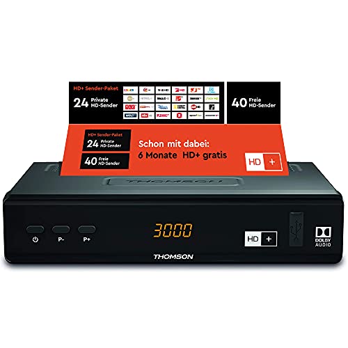 Thomson THS844 Digitaler HD+ Satelliten Receiver DVB-S2, inkl. HD plus Karte 6M, 3 Jahre Garantie (HDMI, SCART, LAN, USB) schwarz