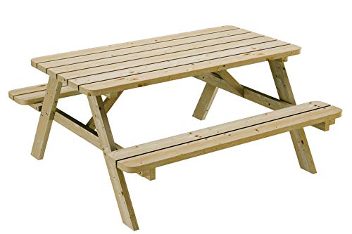 Picknick Sitzgruppe aus Holz Tisch Bank Kiefernholz massiv 35 mm Bierbank stabil und robust (150 cm)