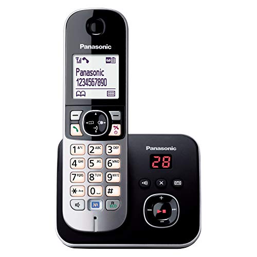 Panasonic KX-TG6821GB DECT Schnurlostelefon mit Anrufbeantworter (strahlungsarm, Eco-Modus, GAP Telefon, Festnetz, Anrufsperre) schwarz