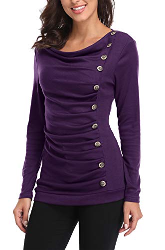 MISS MOLY Damen Langarmshirt Pullover Tunika Bluse T Shirt mit Knöpfen Violett Medium