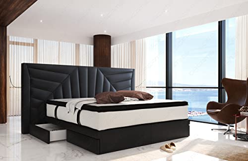 Sofa Dreams Boxspringbett Monaco mit Stauraum Lederbett mit LED Licht und USB-Anschlüssen (200 x 220 cm, schwarz)