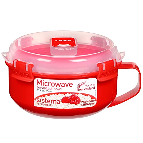 Sistema Microwave Frühstücksschale | 850 ml | Runder mikrowellenfeste Frischhaltedose mit Deckel | 850 ml | BPA-frei | rot, 20x20x10 cm