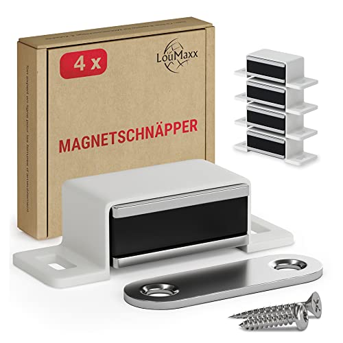 LouMaxx Magnetschnäpper stark - Haltekraft 4kg - 4er Set in weiß – Türmagnet - Magnetverschluss - Tür Magnet - Magnetverschluss Schrank - Magnet Türschließer - Magnet Schranktür