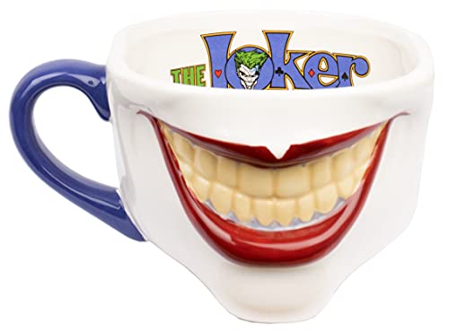 DC Comics - Joker Becher - Keramikbecher - 650 ml Fassungsvermögen - 3D Joker Smile Becher - Neuheit Becher - Kaffeebecher - Joker FANARTIKEL - Große Joker Geburtstagsgeschenke