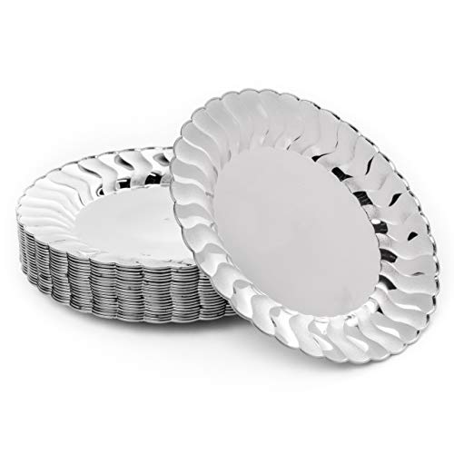 MATANA 20 Silber Plastikteller für Hochzeiten & Partys, 22,5 cm - Mehrweg & Stabil