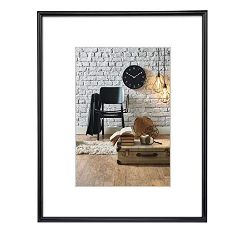 Hama Bilderrahmen Sevilla DIN A3 (29,7x42 cm) (Fotorahmen mit Papier-Passepartout 18x24 cm, Rahmen aus bruchsicherem Kunststoff Glas zum Aufhängen) schwarz