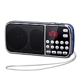 PRUNUS J-189 FM/UKW Kleines Radio mit Bluetooth, Kofferradio mit Heavy Bass Lautsprechern, TF/USB/AUX-Player, Digital Radio mit Akku Wiederaufladbare, LED-Taschenlampe(Blau)