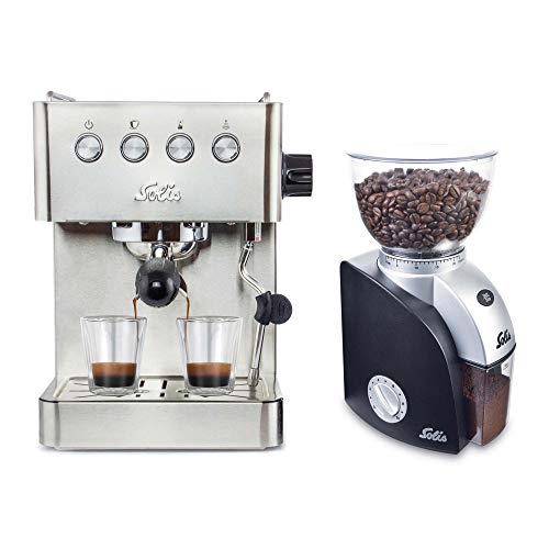 Solis Espressomaschine und Kaffeemühle Barista Gran Gusto 1014 + Scala Plus 1661 - Kaffee-Set - Siebträgermaschine mit Mahlwerk - 58 mm Profi-Siebhalter uvm.