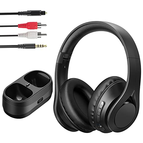 Wireless Headphones for TV with Bluetooth 5.0 Transmitter and Wireless Charging Station, Digital Optical RCA AUX Port, 25 Hours Playtime Over Ear, Plug-n-Play, No Delay