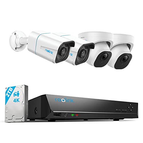 Reolink 4K Überwachungskamera Set Aussen, 4X 8MP PoE IP Outdoor Kamera mit Smarter Personen- und Fahrzeugerkennung, 8CH 2TB HDD NVR für 24/7 Überwachung mit Audio, Bewegungsmelder, RLK8-810B2D2-A