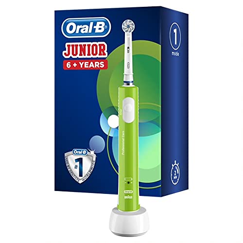 Oral-B Junior Elektrische Zahnbürste/Electric Toothbrush für Kinder ab 6 Jahren, weiche Borsten & Timer, Designed by Braun, grün