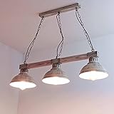 Licht-Erlebnisse Hängeleuchte Esstisch Vintage weiß Holz und Metall Pendelleuchte Esszimmer rustikal 3x E27 bis zu 60 Watt Retro Küche Shabby Chic Lampe