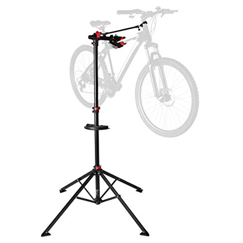 Ultrasport Fahrradmontageständer,robuster Fahrradständer,für Mountainbike und alle Fahrradarten bis 30 kg,inkl.Werkzeugschale+Magnetfach,360°drehbar,lackschonender Schnellspann-Haltekralle,Schwarz/Rot