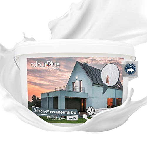 colourPlus®️ Silikon-Fassadenfarbe (10 Liter, weiß) Fassadenfarbe Weiss - Silikonharz Fassadenfarbe - reinigender Lotuseffekt - Made in Germany