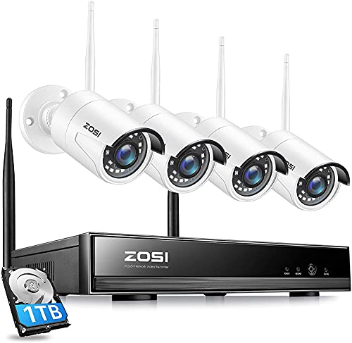ZOSI CCTV 8CH 5MP H.265+ NVR mit 1TB Festplatte Plus 4 X 2.0MP WLAN Außen IP Überwachungskamera System Haus Überwachungsset