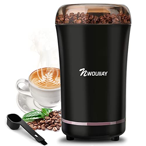 NWOUIIAY Kaffeemühle 300W Elektrische Kaffeemühle Kaffeebohnen für Kaffeebohnen Nüsse Gewürze Körner und Gewürzkapazität bis zu 100 g