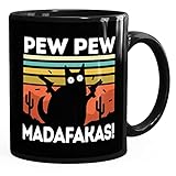 MoonWorks® Kaffee-Tasse mit Spruch Pew Pew Madafakas! schwarze Katze Spruch Meme lustig Bürotasse lustige Kaffeebecher schwarz Keramik-Tasse