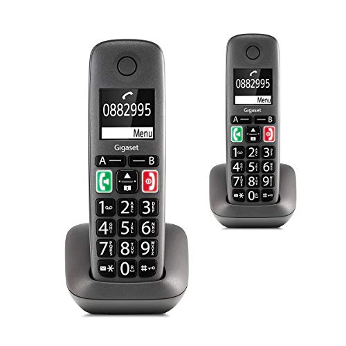 Gigaset Easy – 2 Schnurlose Senioren-Telefone mit großen Tasten und extra lauter Klingelfunktion – hörgerätekompatibel, anthrazit-grau