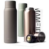 MAMEIDO Thermosflasche 1l mit Becher aus Edelstahl, Thermoskanne bis zu 12h heiß, auslaufsichere Isolierflasche 100% BPA frei, Kaffee & Tee unterwegs (Taupe Grey, 1000ml)