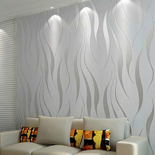 3D Vlies Tapete, 10M x 0,53M Nicht Selbstklebende Tapete Flocking Geprägtes Design Moderne Minimalistische Tapetenrollen für Wohnzimmer Schlafzimmer TV Hintergrund (Silver Gray)
