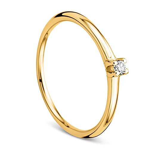 Orovi Ring für Damen Verlobungsring Gold Solitärring Diamantring 9 Karat (375) Brillianten 0.04ct Gelbgold Ring mit Diamanten Ring Handgemacht in Italien
