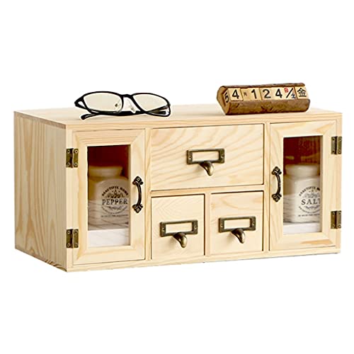 Desktop Aufbewahrungsbox Aus Massivholz Schubladenschrank Büro Desktop Aufbewahrungsbox Mit Tür Kosmetikregal Für Hautpflegeprodukte (Color : Wood Color, Size : 40×19×19cm)