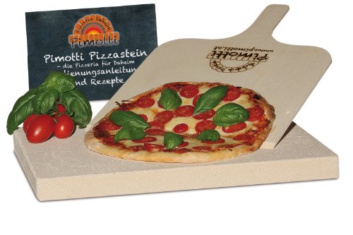 3cm Pimotti Pizzastein/Brotbackstein aus Schamott +Schaufel +Anleitung & Rezepte im Set