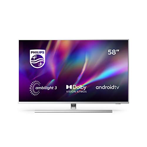 Philips TV Ambilight 58PUS8505/12 58-Zoll LED TV (4K UHD, P5 Perfect Picture Engine, Dolby Vision, Dolby Atmos, HDR 10+, Sprachassistent, Android TV) Hellsilber [Modelljahr 2020]