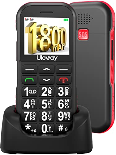Uleway Seniorenhandy Mobiltelefon ohne Vertrag, Upgraded 1800 mAh Akku Lange Standby Zeit, Senioren Handy Dual SIM Mit SOS Notruftaste,Großtastenhandy mit Ladestation