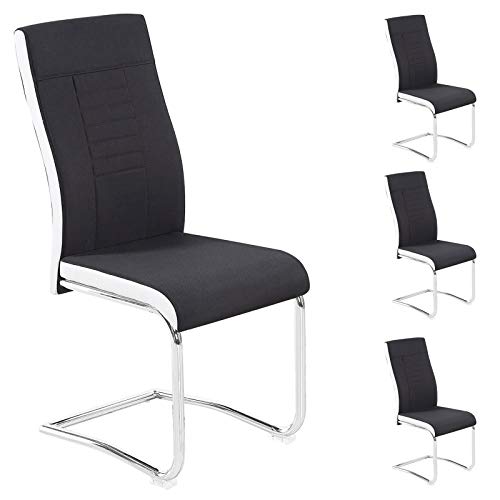 CARO-Möbel 4er Set Esszimmerstuhl ALBA Küchenstuhl Schwingstuhl, Stoffbezug in schwarz und weiß, Metallgestell in Chrom