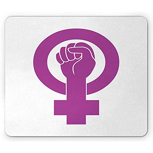 Girl Power Mouse Pad,Aktivist Bewegung Soziale Gerechtigkeit Gleichheitsthema Weiblichkeit Zeichen Faust,Rechteck Rutschfestes Gummi-Mauspad,Standardgröße,Lila Und Weiß