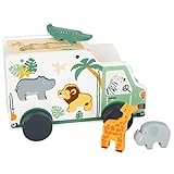 Small Foot Steckspiel Spielauto Safari, Motorikspielzeug aus Holz mit Steckfiguren, ab 18 Monaten, Art-Nr. 11700, bunt