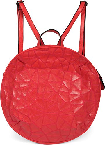 styleBREAKER Damen Rucksack Handtasche Rund mit Oberfläche im Prisma Look mit Reißverschluss, Tasche 02012325, Farbe:Rot