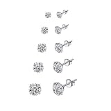 5 Paare 925 Silber Ohrringe Set Stecker Diamant Mädchen Ohrstecker Herren in 3, 4, 5, 6, 7mm für Damen Männer