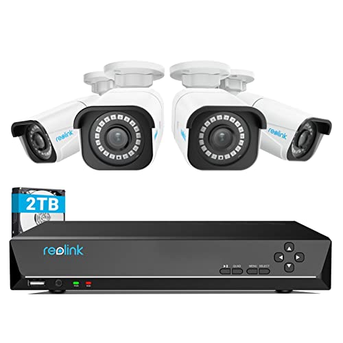Reolink 4K Überwachungskamera Aussen Set, 8CH Videoüberwachung mit 4X 8MP PoE IP Kamera und 2TB HDD NVR für 24/7 Aufnahme Innen Outdoor, Personenerkennung und Fahrzeugerkennung, IP66, RLK8-800B4-A