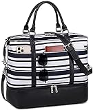 LEDAOU Weekender Damen Reisetasche Tasche mit Schuhfach Canvas Handgepäck Tasche Sporttasche Travel Bag (Schwarz Weiße Streifen)