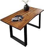 SAM Esstisch Esra 120 x 80 cm, Akazienholz massiv, cognacfarben, Baumkantentisch mit Metallgestell in schwarz, Esszimmertisch mit Baumkantenplatte 26 mm, echte Baumkante