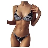 HOUMENGO Bikinis für Damen, Bikini High Waist, Frauen Bandeau Bandage Bikini Set Push-Up Brasilianische Bademode Beachwear Badeanzug, C1-Schwarz, M