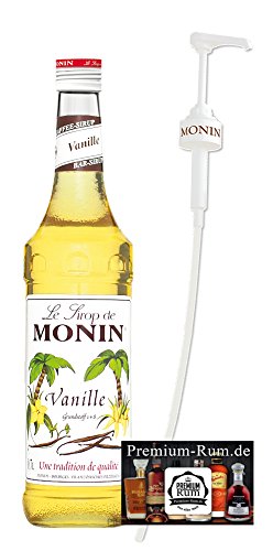 Monin Sirup Vanille 0,7l inkl. Dosierpumpe PiHaMi® Set incl. Premium-Rum Displaycleaner