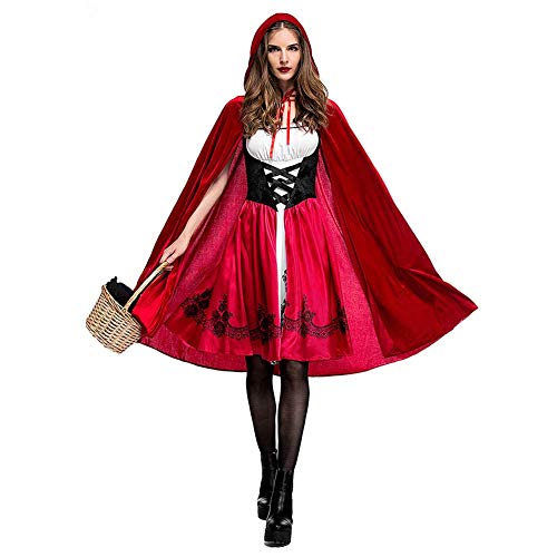 FYMNSI Damen Rotkäppchen Kostüm mit Umhang Erwachsene Faschingskostüme Wolfkäppchen Märchen Prinzessin Party Cosplay Kleid für Fasching Karneval Halloween Weihnachten Gothic Sexy Verkleidung Rot M