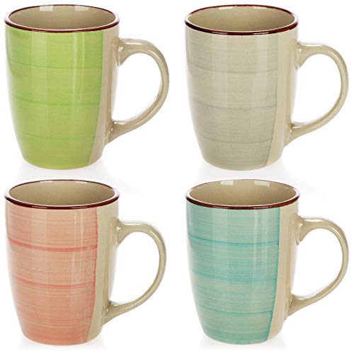 com-four® 4x Kaffeebecher aus Keramik - Kaffee-Tasse in modernem Design - Kaffeepott für Kalt- und Heißgetränke - 260 ml (04 Stück - blau/grün/rosa/beige)