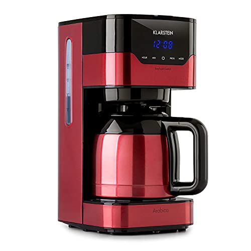 Klarstein Kaffeemaschine Arabica mit Filter - Filter-Kaffeemaschine, 800 Watt, EasyTouch Control, 1.2 L, bis 12 Tassen, inkl. Permanentfilter, rot/schwarz