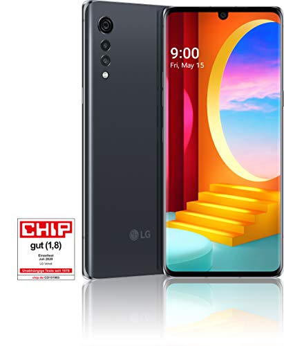 LG Velvet 5G Smartphone 128 GB (17,27 cm (6,8 Zoll) POLED-Display mit Notch, Triple-Hauptkamera,3D-Sound, IP68 und MIL-STD-810G, Android 10), Aurora Grau