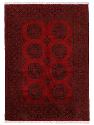 carpetfine Afghan Akhche Teppich Rot 160x230 cm | Handgeknüpfter Teppich für Wohn- und Schlafzimmer