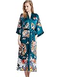 prettystern Damen Boden-lang Reine Seide Satin Seidenmantel Kimono Morgenmantel Nachtkleid Yukata Robe Kreis - grün